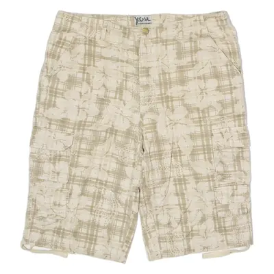 YOUNG ORDER UNLIMITED Mens Cargo Shorts Cream 90s Crazy Pattern L W36