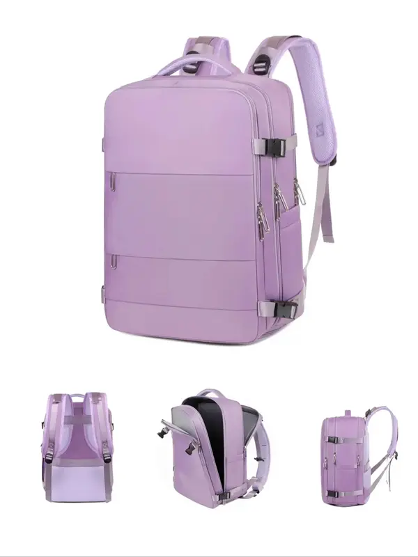 Summer Solid Color Backpack, Casual Versatile Waterproof Zipper Backpack for Women, Multi-pocket Travel Backpack, with Indepe...