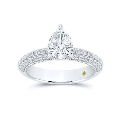 Aether Vintage Inspired Lotus Basket Pear Shape Lab Diamond Engagement Ring | 14K White Gold 4 3/4 CT. TW.