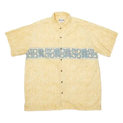 GO BAREFOOT Mens Hawaiian Shirt Yellow Crazy Pattern XL