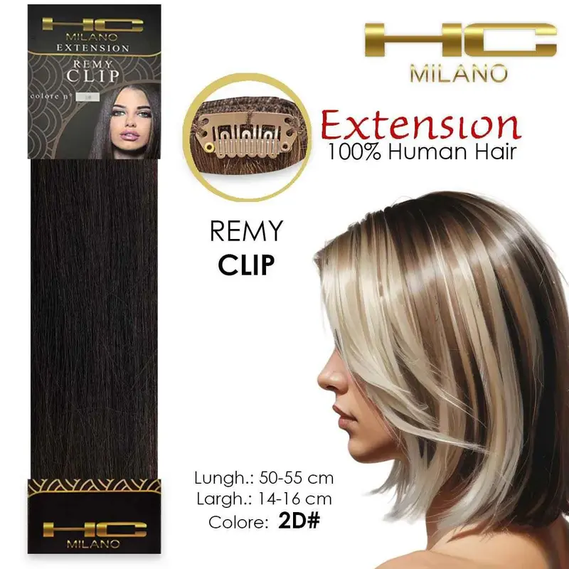 Hc milano natural hair 3 clips 1 strip remy width 14-16cm length 55cm color 2d