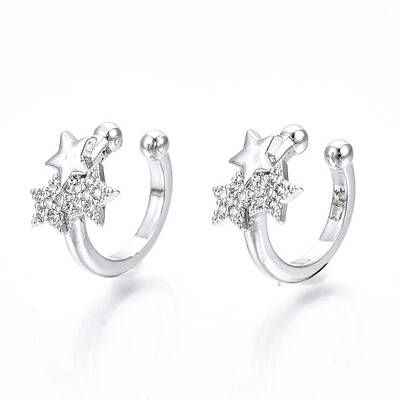Brass Micro Pave Clear Cubic Zirconia Cuff Earrings