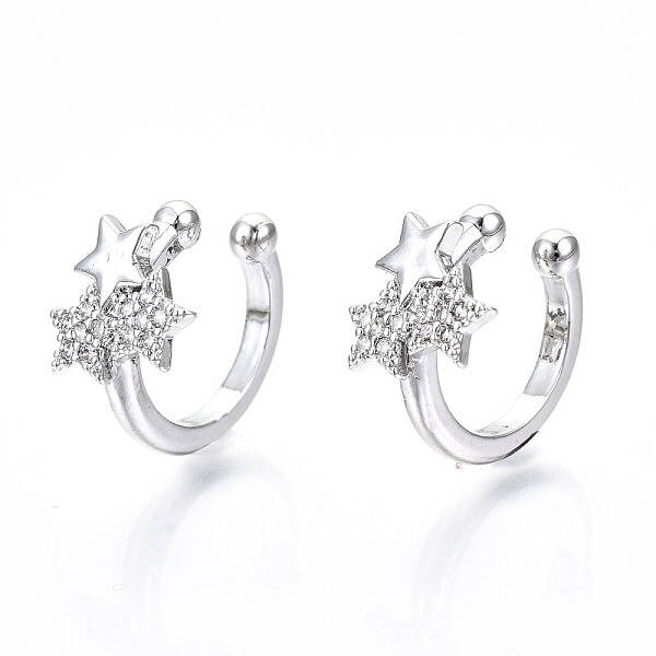 Brass Micro Pave Clear Cubic Zirconia Cuff Earrings