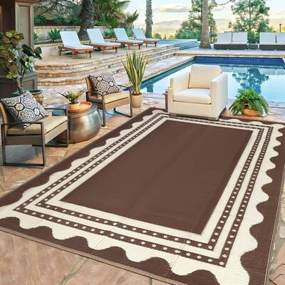 Garvee Waterproof Outdoor Rug 9x12 for Patio, Reversible Modern Area Rug, Large Plastic Straw Mat for Camping, RV, Porch, Bac...
