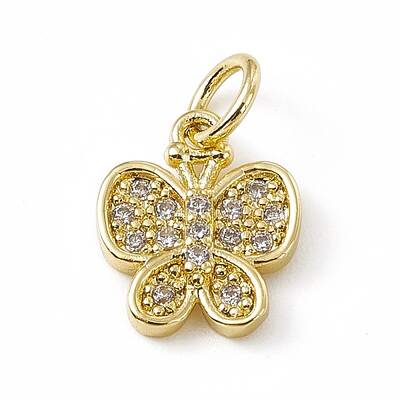 Brass Micro Pave Clear Cubic Zirconia Butterfly Charms