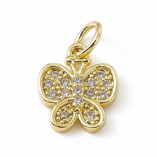 Brass Micro Pave Clear Cubic Zirconia Butterfly Charms