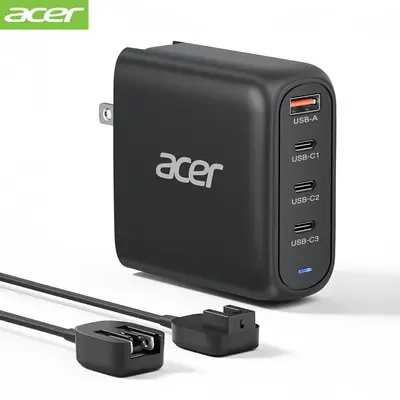 Acer OPD105 Acer 100W USB C Charger Block, 4-Port Fast GaN Desktop Charger with Power Extension Cable, USB-C*3, USB-A*1