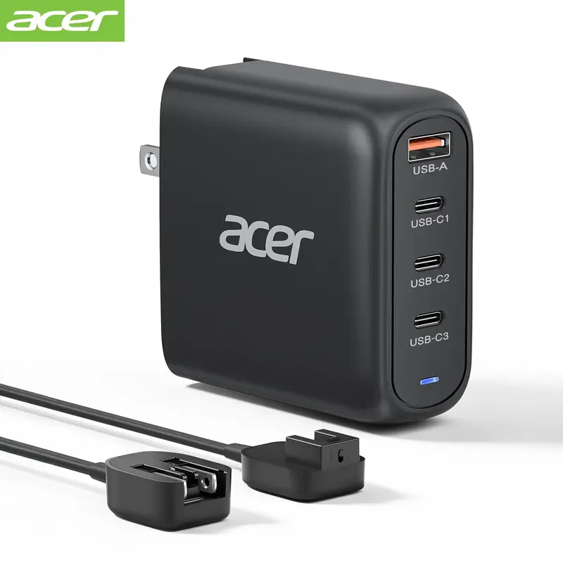 Acer OPD105 Acer 100W USB C Charger Block, 4-Port Fast GaN Desktop Charger with Power Extension Cable, USB-C*3, USB-A*1