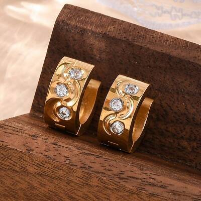 304 Stainless Steel with Cubic Zirconia Polishing effect Hoop Earrings