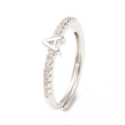 Clear Cubic Zirconia Initial Letter Adjustable Ring