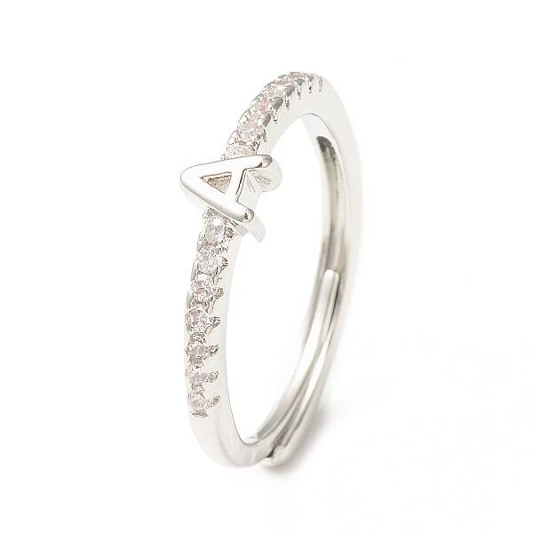 Clear Cubic Zirconia Initial Letter Adjustable Ring