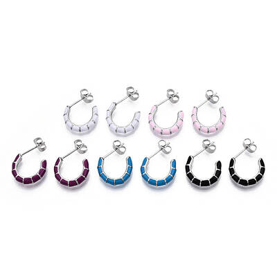 Enamel C-shape Stud Earrings