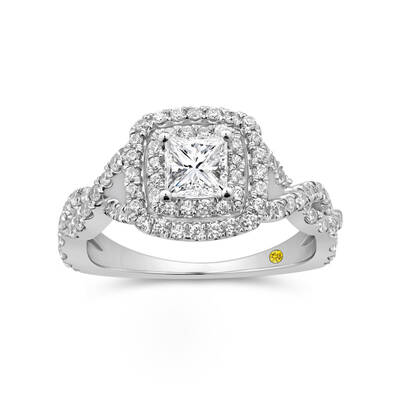 Emberweave Double Halo Lab Grown Princess Cut Diamond Engagement Ring | 18K White Gold 1 1/10 CT. TW.