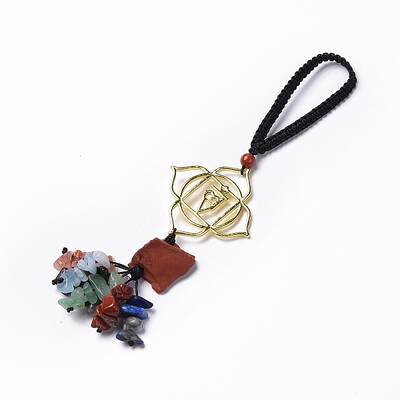 Natural Raw Red Jasper & Mixed Stone Chips Tassel Pendant Decorations