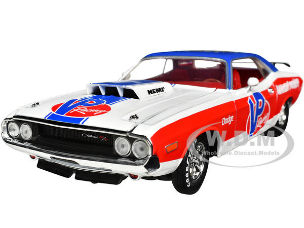 1970 Dodge Challenger R/T Hemi White with Red and Blue Stripes with Red Interior \