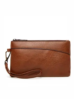 Women's Solid Color Zipper Wristlet Bag, Fashionable PU Leather Clutch Purse for Daily Used, Casual Trendy Versatile High-qua...