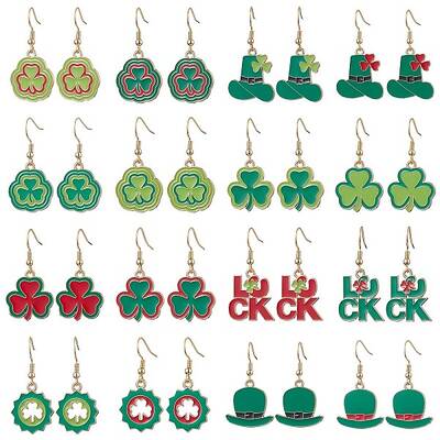 16Pair Saint Patrick's Day Theme 304 Stainless Steel Dangle Earrings