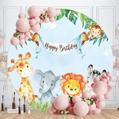 Aperturee Little Animals Round Birthday Party Backdrop