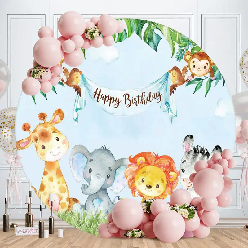 Aperturee Little Animals Round Birthday Party Backdrop
