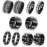 Punk Studded Cuff Bracelets - 2-10 Pieces Black Rivet Bangles for Men & Women. Perfect Gothic Accessories for Halloween Parti...