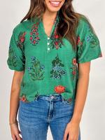 Women's Floral Print Button V Neck Blouse, Casual Short Sleeve Top for Summer, Ladies Clothes for Daily Wear, Womenswear
