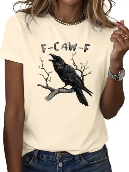 Witchy Raven T-Shirt , Bold Crow Perched on Tree with F-CAW-F Dark Humor Text , Edgy and Sarcastic Style , Unisex 1-side Prin...