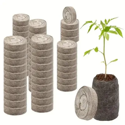 50pcs Compressed Peat Pellet Fiber Soil,  Plant Seed Starters Nursery Plugs Pallet Seedling Soil Block for Grow Herbs Plant F...