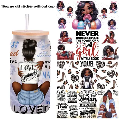 Cartoon Girl Pattern Transfer Sticker, 5 Counts/set Waterproof UV DTF Self Adhesive Bottle Wrap Decals, DIY Decorative Sti...