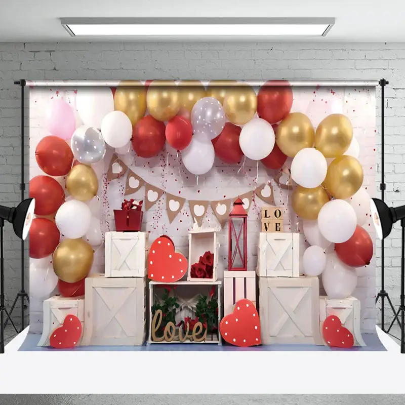 Aperturee Red Gold Love Valentines Day Photography Backdrop