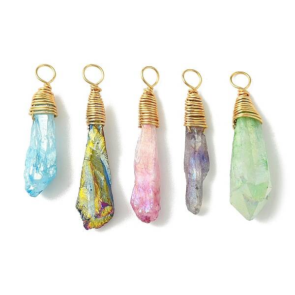 5Pcs Electroplated Natural Quartz Pendants