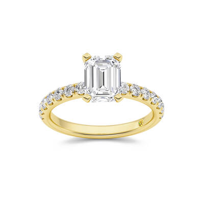 Maya Scalloped Pavé Half Coverage Emerald Cut Lab Grown Diamond Engagement Ring | 18K Yellow Gold 4 1/4 CT. TW.