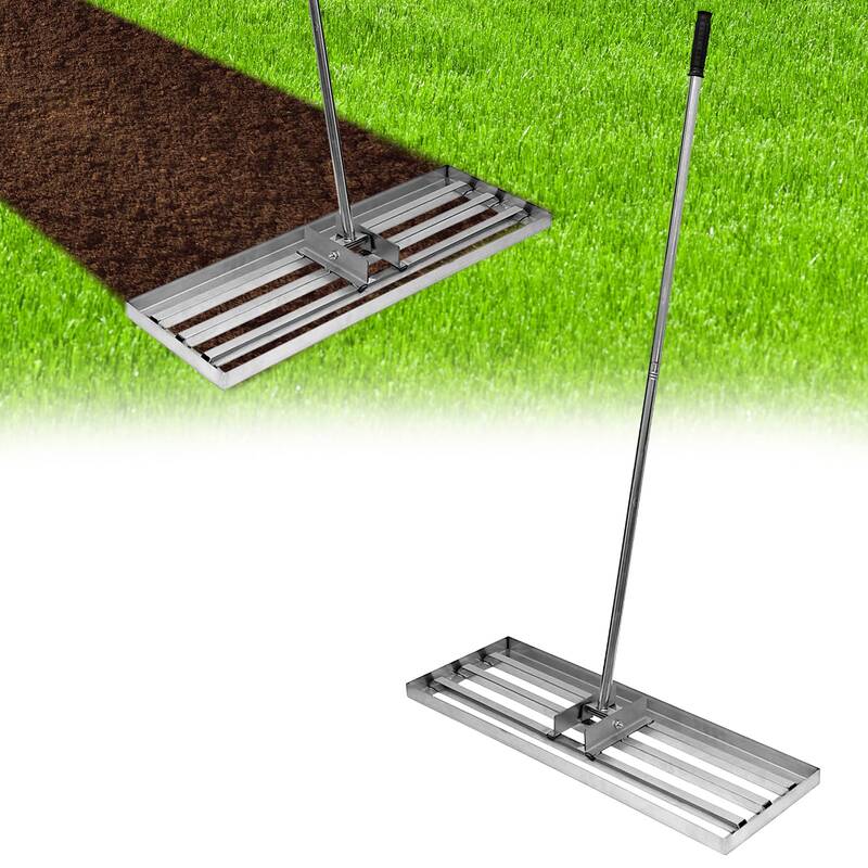 Garvee lawn leveling rake with adjustable steel handle 30”x10”,Durable metal construction for soil grading & yard care. P...