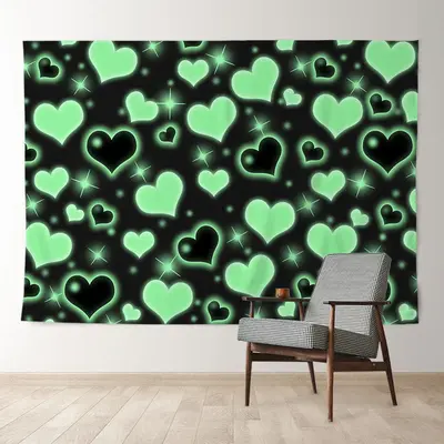 Aperturee Green And Black Heart Simple Valentine Backdrop
