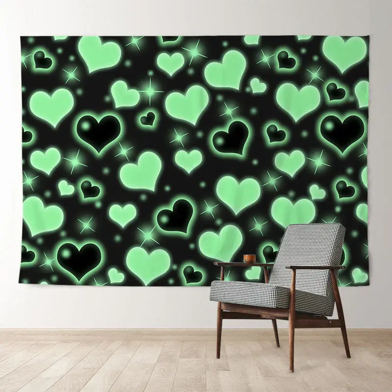 Aperturee Green And Black Heart Simple Valentine Backdrop