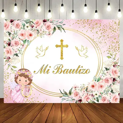 Mi Bautizo Pink Flowers Angle Pigeon Baptism Backdrop - Aperturee
