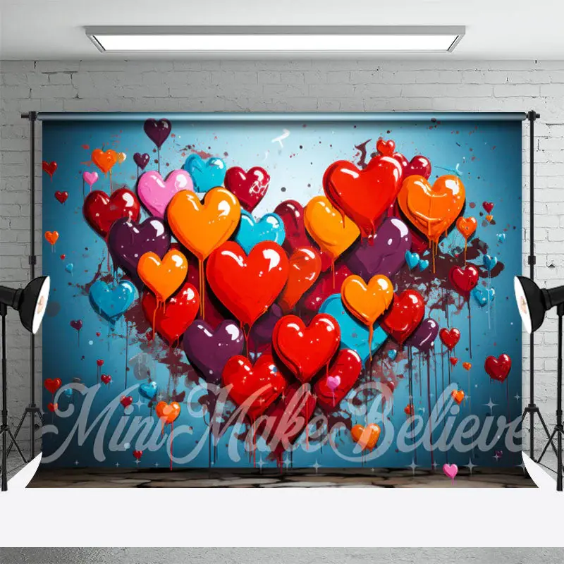 Oil Paint Red And Blue Heart Valentines Day Backdrop - Aperturee