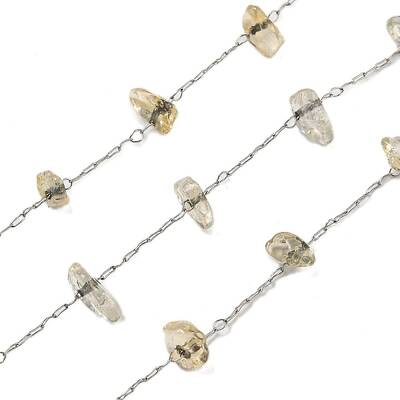 304 Stainless Steel with Natural Yellow Quartz Chip Link Chains