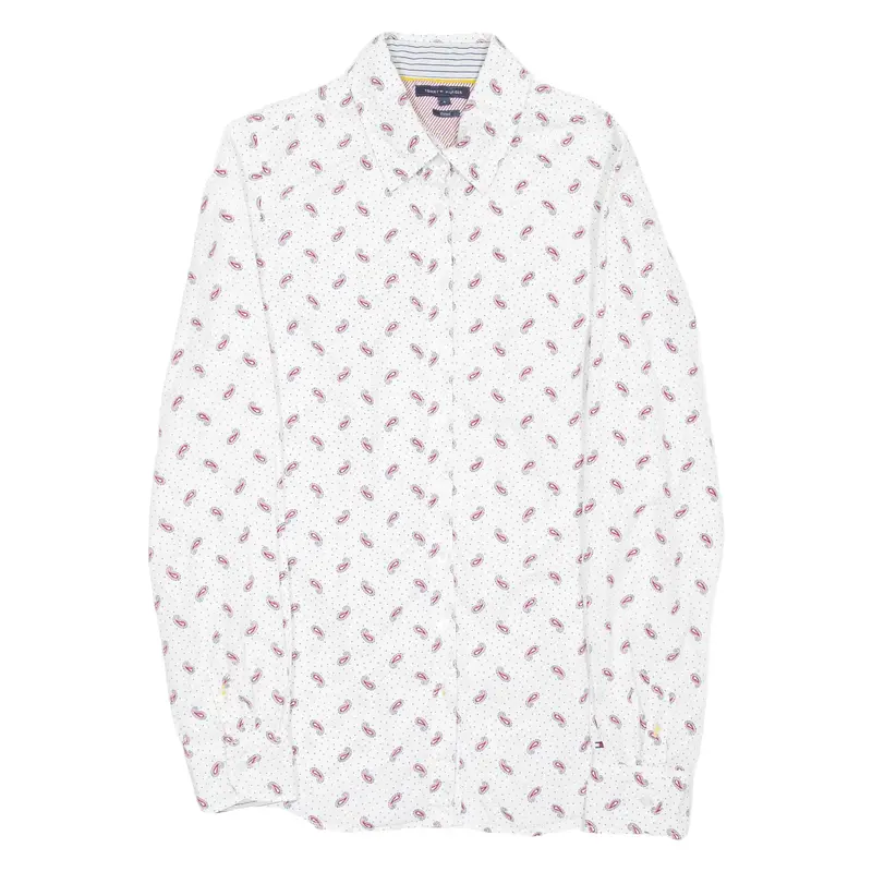 TOMMY HILFIGER Womens Shirt White Paisley Long Sleeve UK 4
