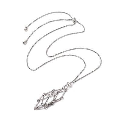 304 Stainless Steel Crystal Stone Cage Pendant Necklaces
