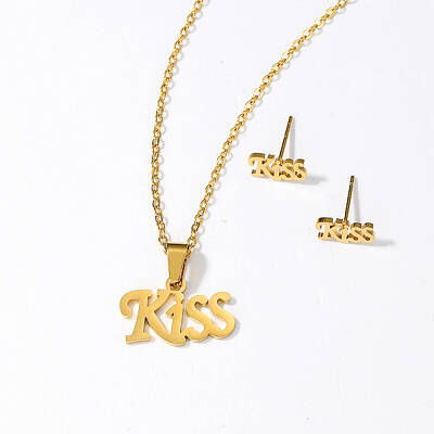 Elegant Vintage Stainless Steel Word Kiss Jewelry Set