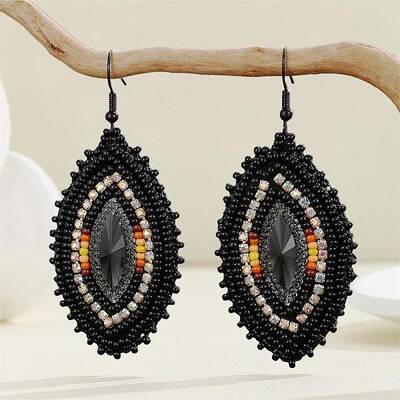 Bohemian Style Glass Bead Handmade Horse Eye Dangle Earrings for Women