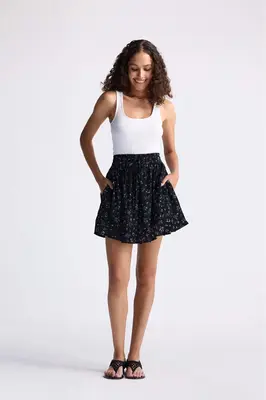 Drawstring Short Skirt in Dark Blue Florals | Color: Ditzy wildflowers | Size: L