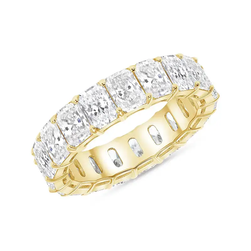 Effinny 3.5ct Radiant Cut Full Eternity Golden Wedding Ring,5A Cubic Zirconia Stackable Ring for Women In Sterling Silver Out...