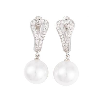 Rack Plating Brass Clear Cubic Zirconia ABS Pearl Earrings