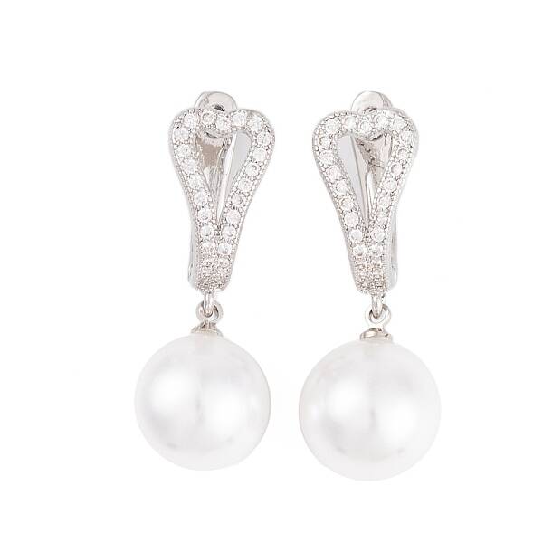 Rack Plating Brass Clear Cubic Zirconia ABS Pearl Earrings