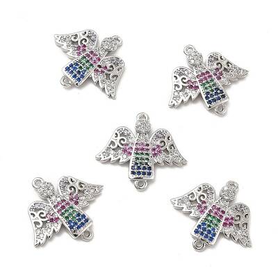 Brass Micro Pave Colorful Cubic Zirconia Connector Charms