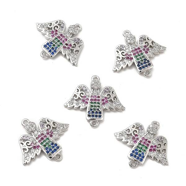 Brass Micro Pave Colorful Cubic Zirconia Connector Charms