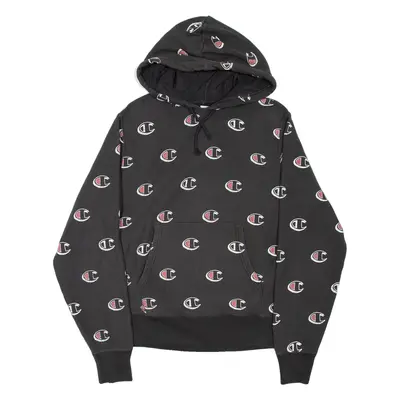 CHAMPION REVERSE WEAVE Logo Print Mens Grey Hoodie M