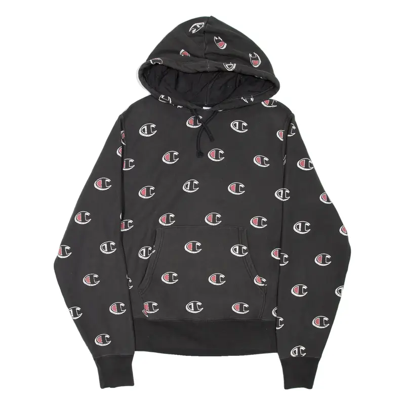 CHAMPION REVERSE WEAVE Logo Print Mens Grey Hoodie M