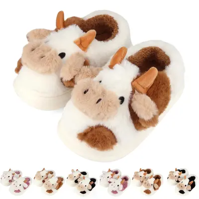 King Glory Kids Cow Slippers Toddler Boys Girls Soft Plush House Slippers Cute Animal Slippers Winter Comfy Warm Fuzzy Slippe...